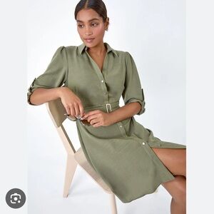 H&M Khaki Belted Mini Shirt Dress